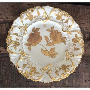 Bavaria Germany 12" Porcelain Plate Gold Ornamentation Floral Motifs Antique Rar